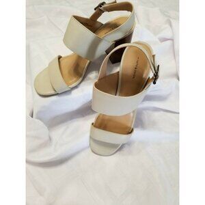 14th & Union Meren Block Heel Double Strap Bone Faux Leather Sandal Size 8M
